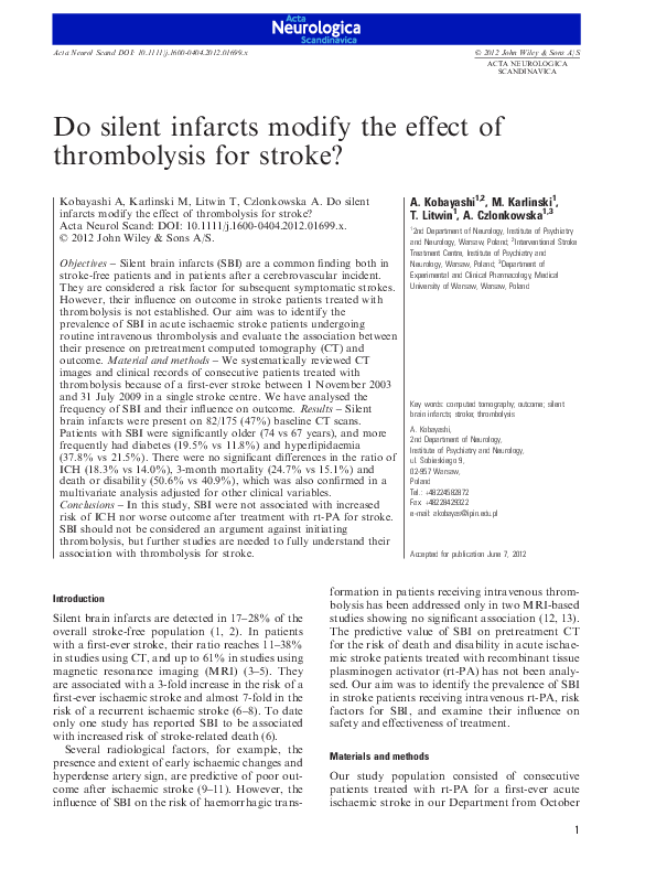(PDF) Do silent infarcts modify the effect of thrombolysis for stroke ...