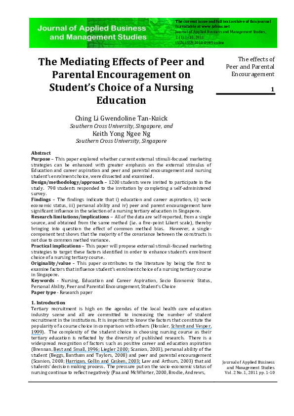 (PDF) The Mediating Effects of Peer and Parental Encouragement on ...
