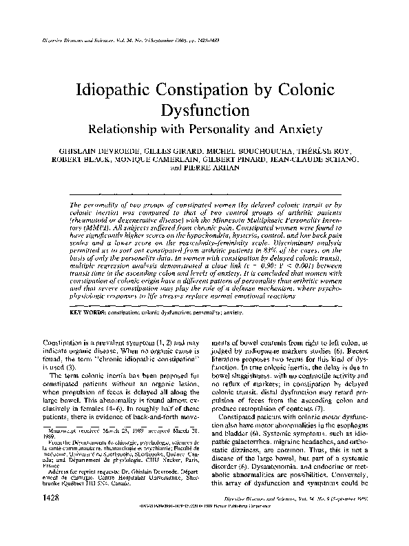 (PDF) Idiopathic constipation by colonic dysfunction