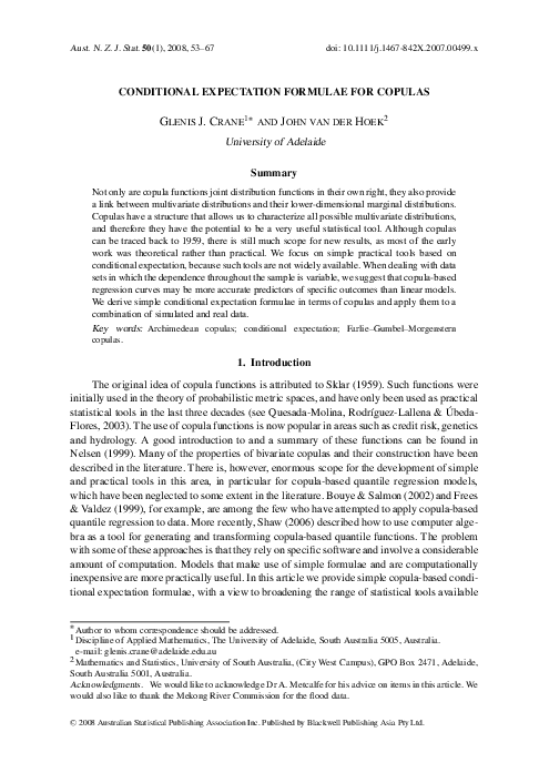 (PDF) Conditional Expectation Formulae for Copulas