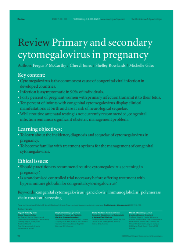 (PDF) Primary and secondary cytomegalovirus in pregnancy