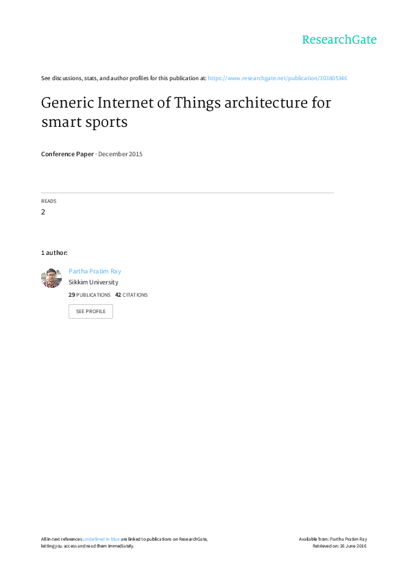 (PDF) Generic Internet of Things architecture for smart sports