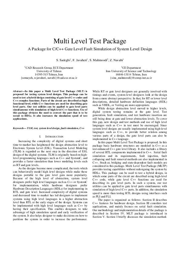 (PDF) Multi Level Test Package A Package for C/C++ Gate Level Fault