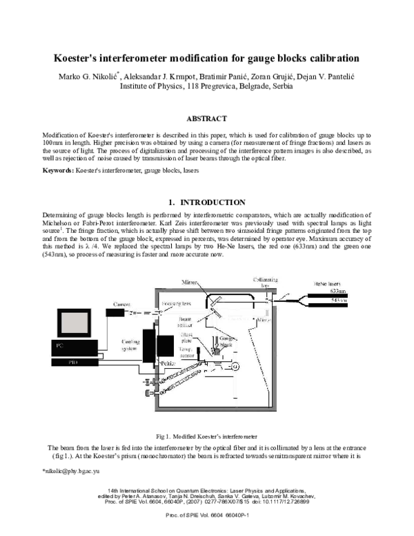 (PDF) Koester's interferometer modification for gauge blocks calibration
