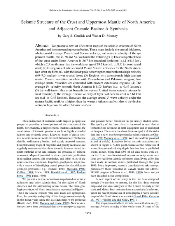 (PDF) Seismic Structure of the Crust and Uppermost Mantle of North ...