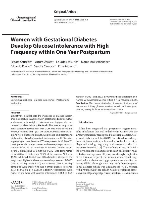 (PDF) Women with Gestational Diabetes Develop Glucose Intolerance with ...