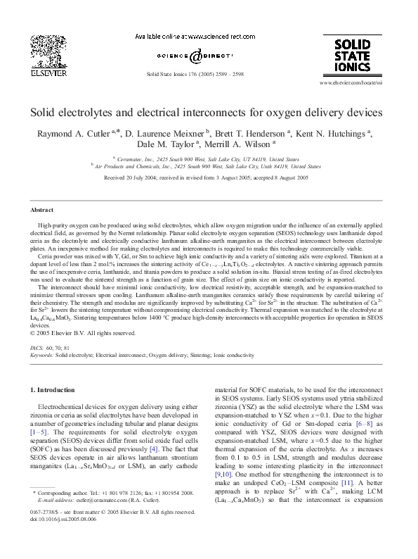 (PDF) Solid electrolytes and electrical interconnects for oxygen ...