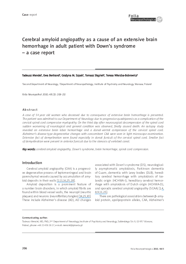 (PDF) Cerebral amyloid angiopathy as a cause of an extensive brain ...