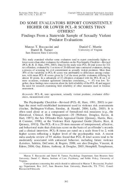 (PDF) Do some evaluators report consistently higher or lower PCL-R ...
