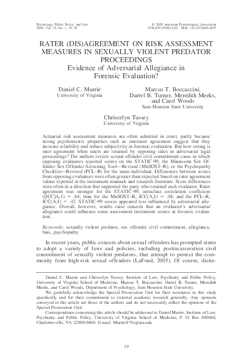 (PDF) Rater (dis)agreement on risk assessment measures in sexually ...