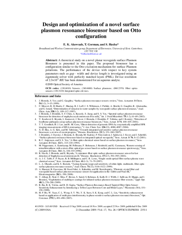 (PDF) Design and optimization of a novel surface plasmon resonance ...