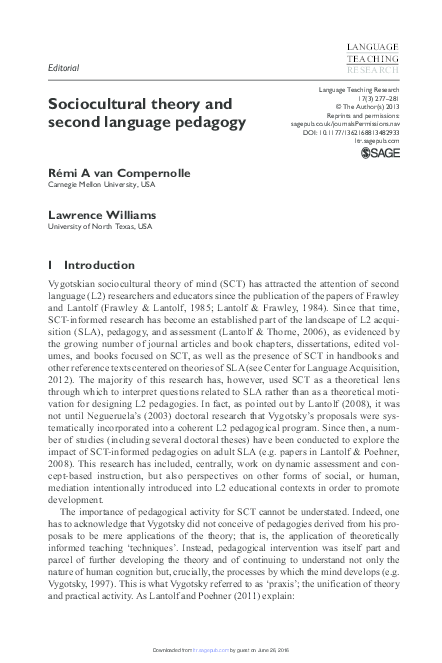 (PDF) Sociocultural theory and second language pedagogy
