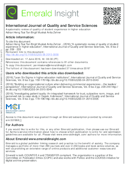 (PDF) A Systematic Review of Quality of Student Experience in Higher ...