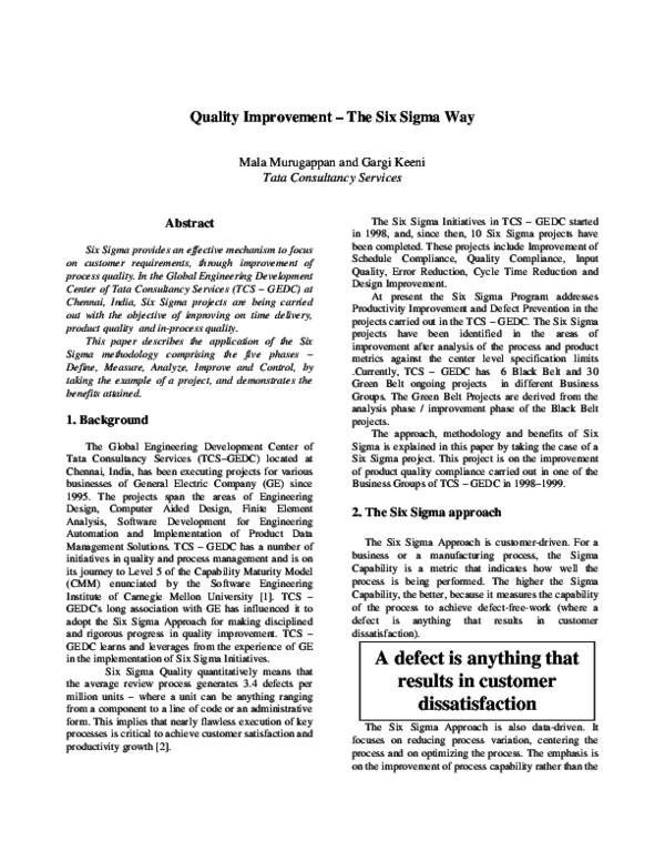 (PDF) Quality Improvement – The Six Sigma Way
