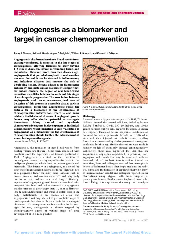 (PDF) Angiogenesis as a biomarker and target in cancer chemoprevention