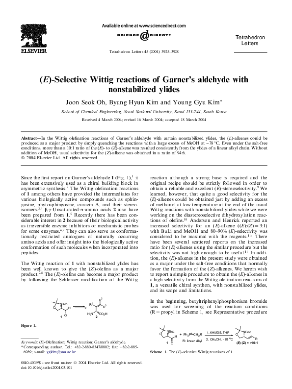 PDF) (E)-Selective Wittig Reactions of Garner′s Aldehyde with