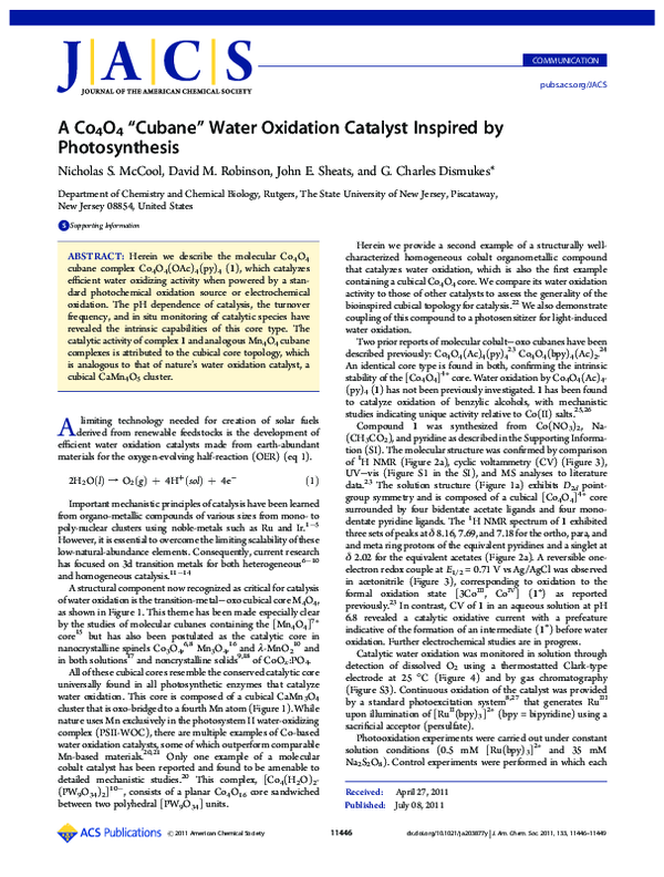 (PDF) A Co 4 O 4 “Cubane” Water Oxidation Catalyst Inspired by ...