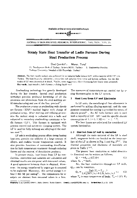 (PDF) Steady State Heat Transfer of Ladle Furnace During Steel