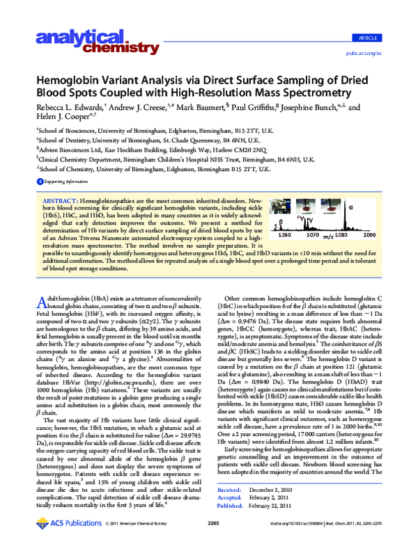 (PDF) Hemoglobin Variant Analysis via Direct Surface Sampling of Dried ...
