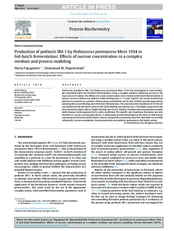(PDF) Production of pediocin SM-1 by Pediococcus pentosaceus Mees 1934 ...