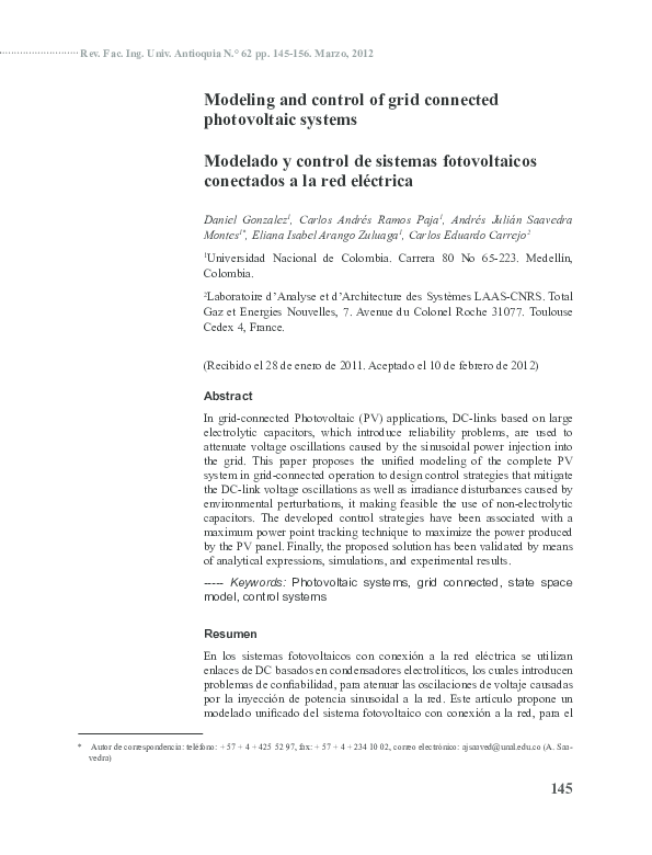 (PDF) Modeling and control of grid connected photovoltaic systems