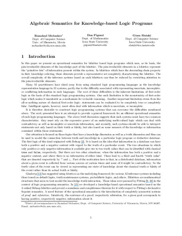 (PDF) Algebraic semantics for knowledge-based logic programs