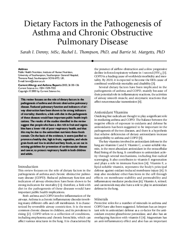 (PDF) Dietary factors in the pathogenesis of asthma and chronic ...