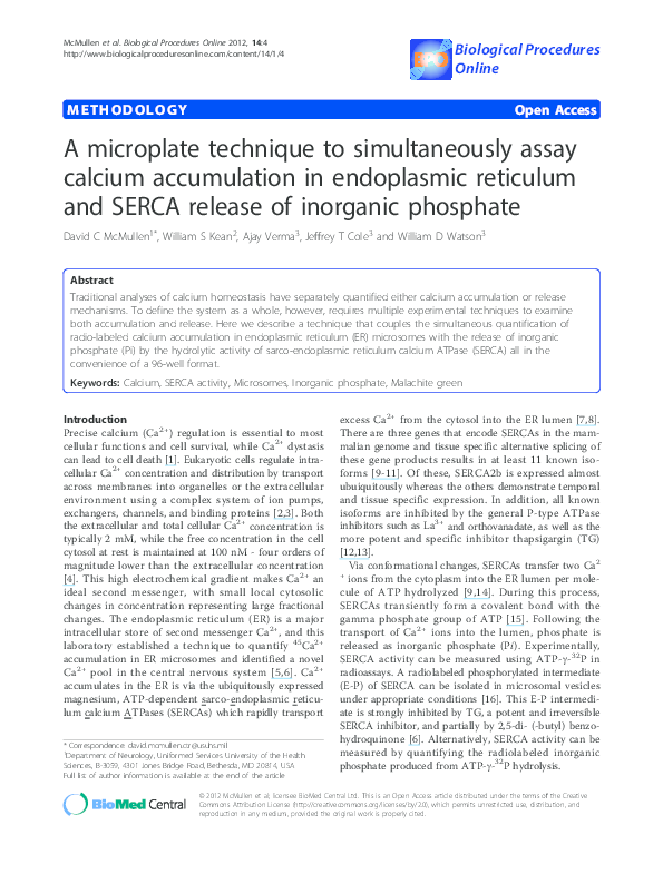 (PDF) A microplate technique to simultaneously assay calcium accumulation in endoplasmic