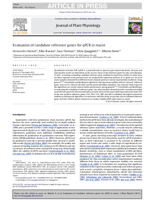 (PDF) Evaluation of candidate reference genes for qPCR in maize