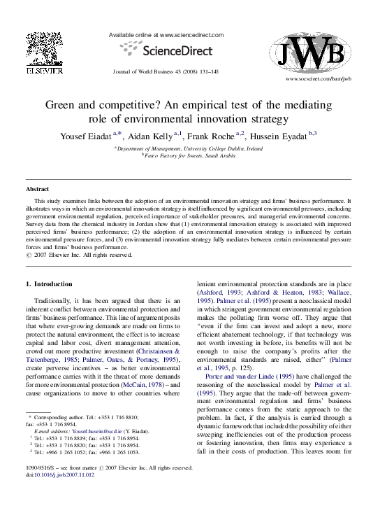 (PDF) Green and competitive? An empirical test of the mediating role of ...