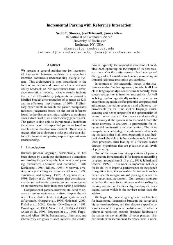(PDF) Incremental parsing with reference interaction