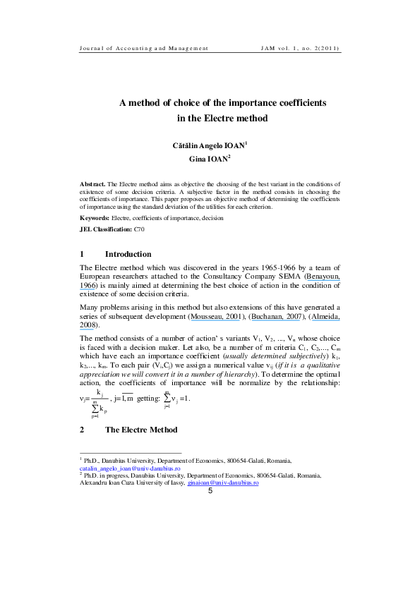 (PDF) A method of choice of the importance coefficients in the Electre ...
