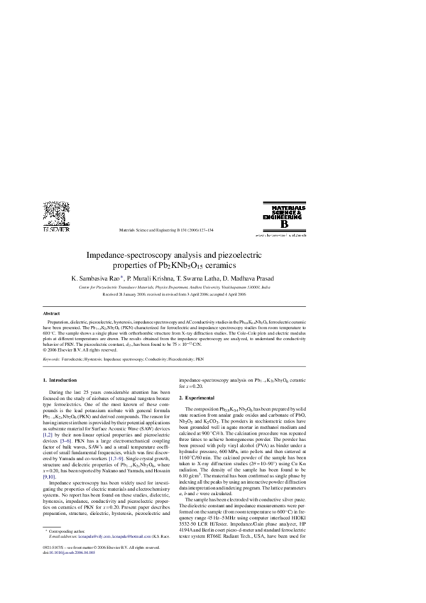 (PDF) Impedancespectroscopy analysis and piezoelectric properties of