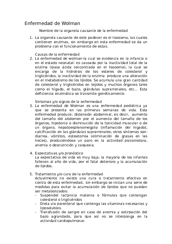 signos y sintomas de la enfermedad de wolman