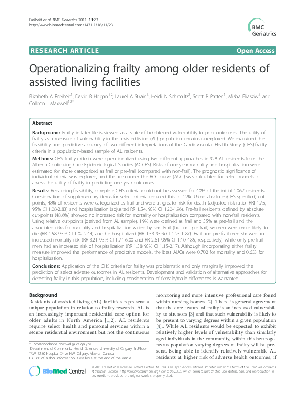 (PDF) Operationalizing frailty among older residents of assisted living ...