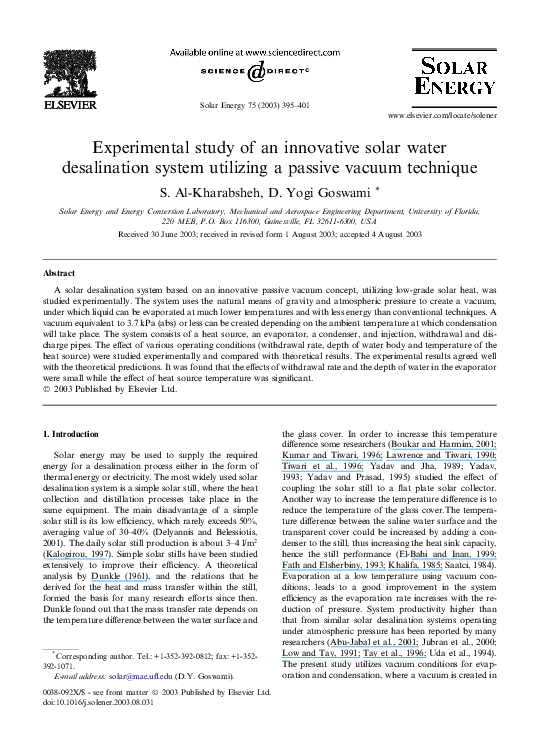 (PDF) Experimental study of an innovative solar water desalination ...
