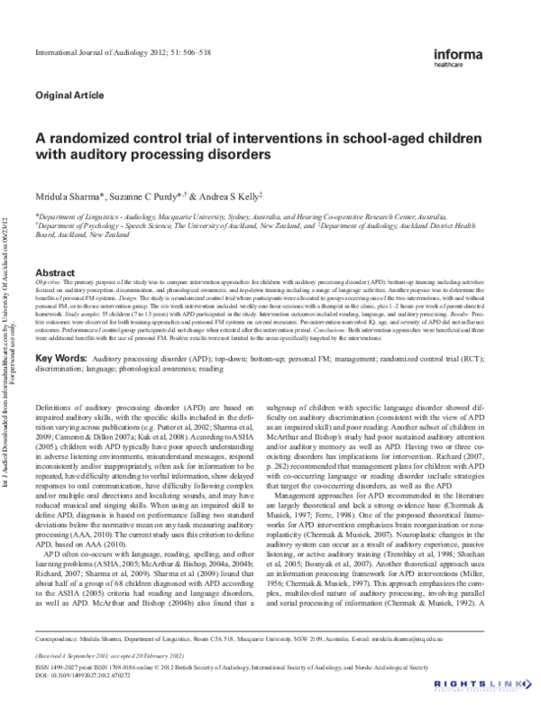 (PDF) A randomized control trial of interventions in school-aged ...