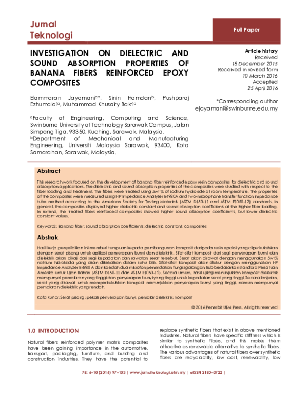 (PDF) Investigation on Dielectric and Sound Absorption Properties Of