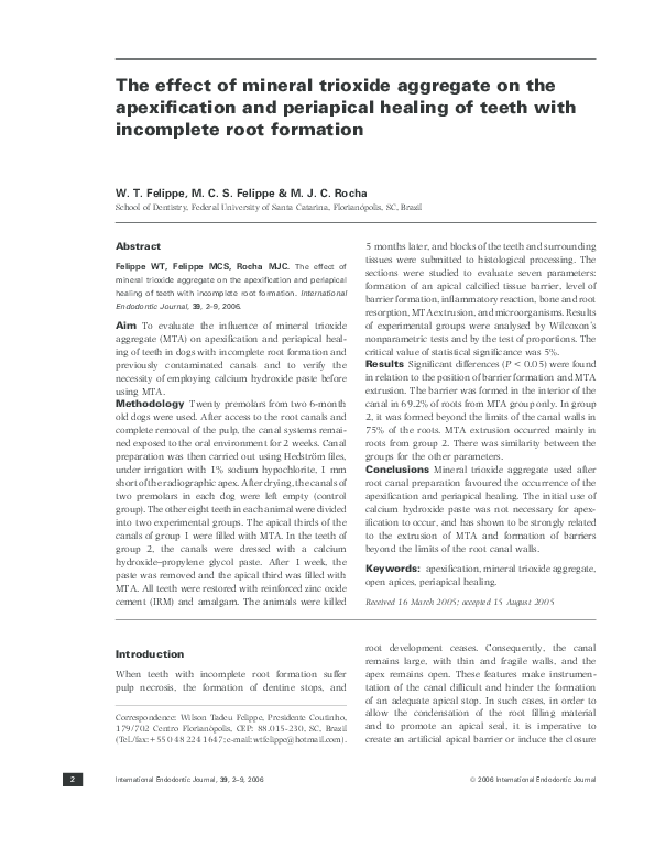 (PDF) The effect of mineral trioxide aggregate on the apexification and ...