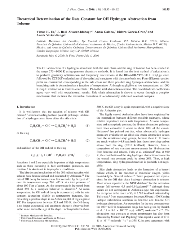 (PDF) Theoretical Determination of the Rate Constant for OH Hydrogen ...