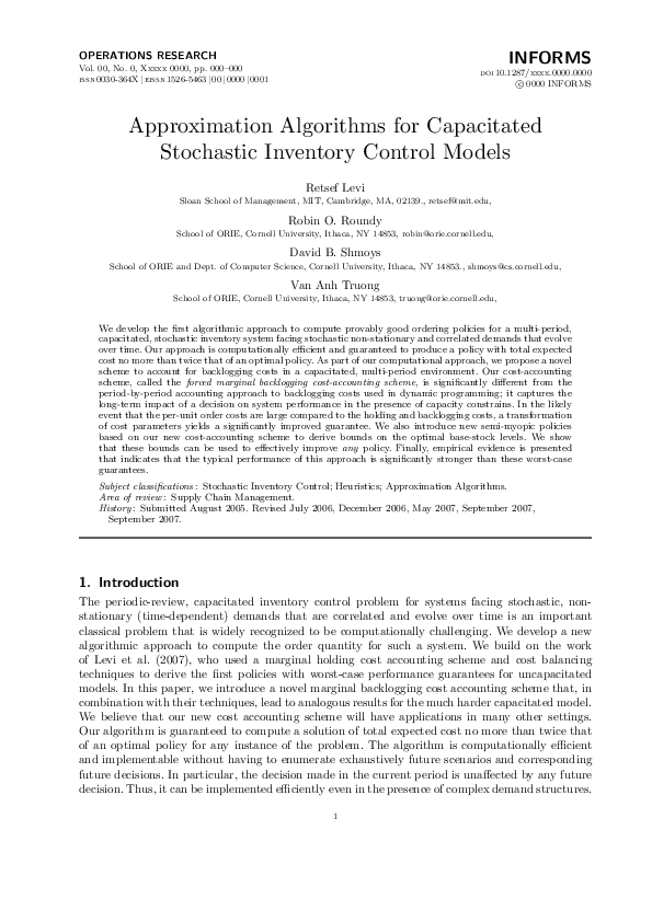(PDF) Approximation Algorithms for Capacitated Stochastic Inventory ...