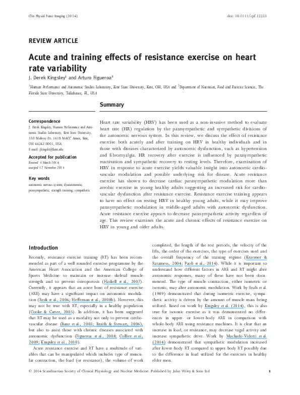 (PDF) Acute and training effects of resistance exercise on heart rate ...