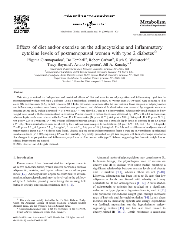 (PDF) Effects of diet and/or exercise on the adipocytokine and ...
