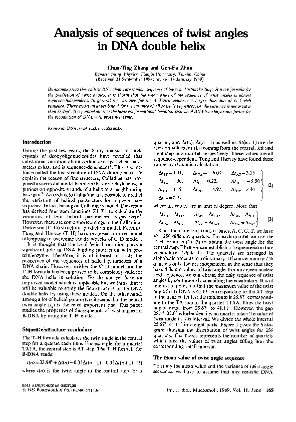 (PDF) Analysis of sequences of twist angles in DNA double helix