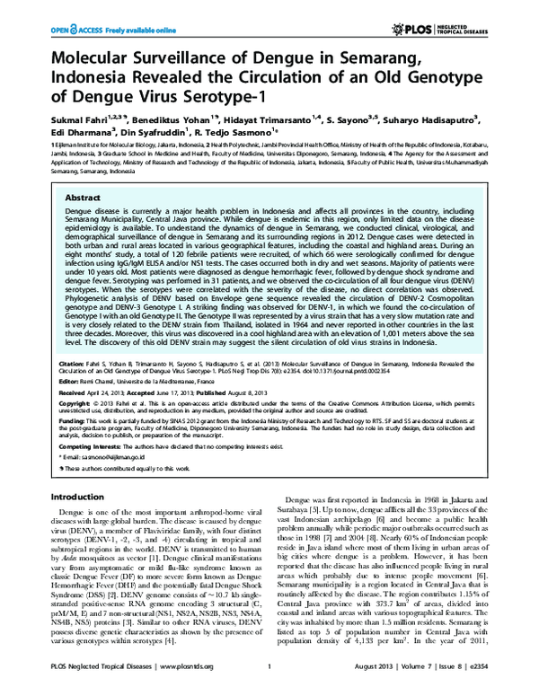 (PDF) Molecular Surveillance of Dengue in Semarang, Indonesia Revealed ...