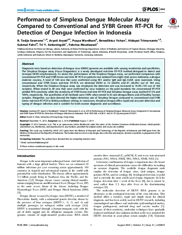 (PDF) Performance of Simplexa Dengue Molecular Assay Compared to ...