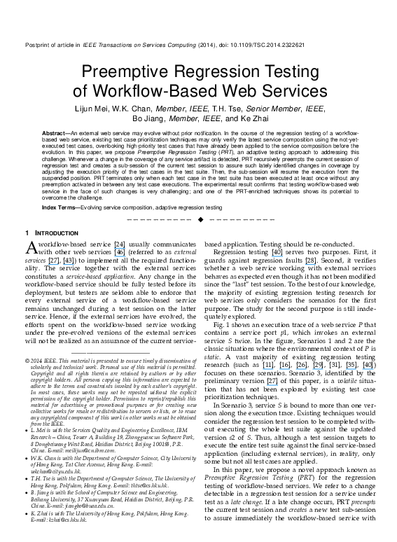 (PDF) Preemptive regression testing of workflow-based web services