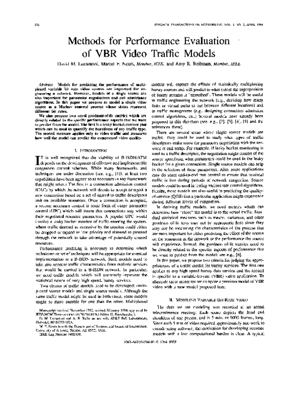 (PDF) Methods for performance evaluation of VBR video traffic models