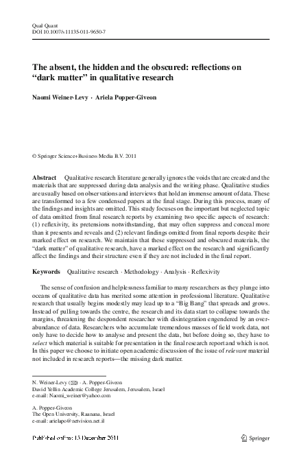 PDF) The absent, the hidden and the obscured: reflections on “dark