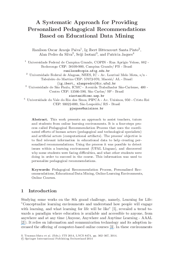 (PDF) A Systematic Approach for Providing Personalized Pedagogical ...